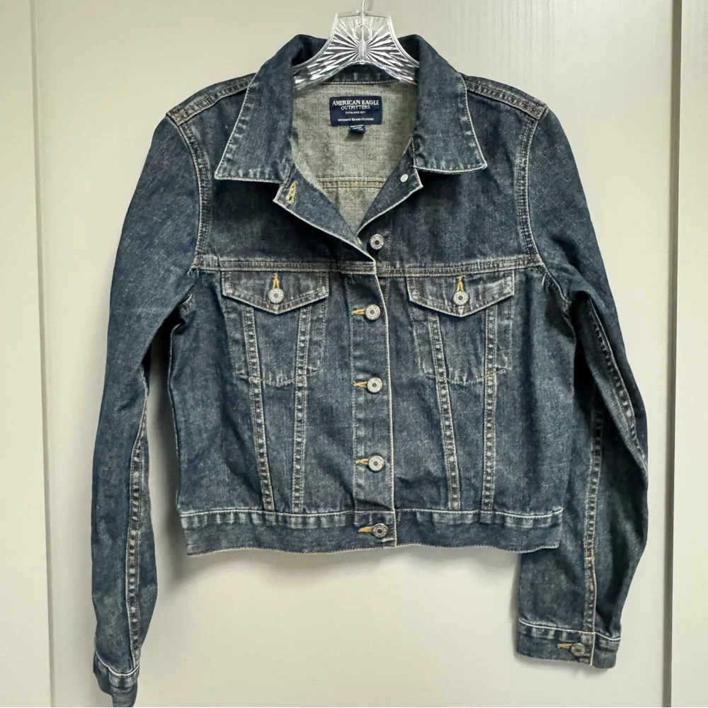 AEO American Eagle Outfitters Cropped Denim‎ Jean Jacket Medium Dark Wash Sz M